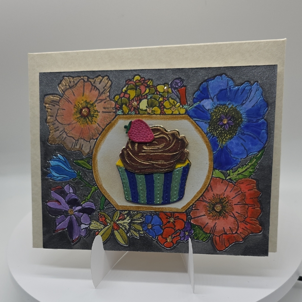 Designer Birthday Card with Whimsical Cupcake Design